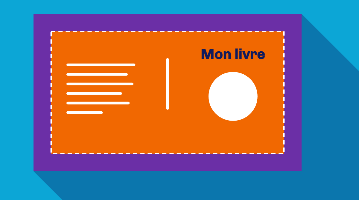 Illustration Pumbo : la feuille de couverture d’un livre relié à plat, avec tout autour un rabat violet