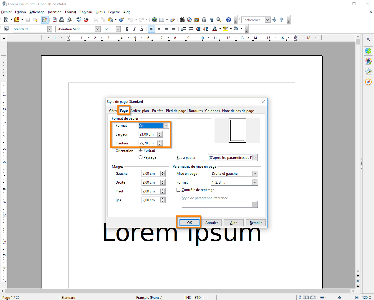 Définition des marges dans Libre Office étape 3