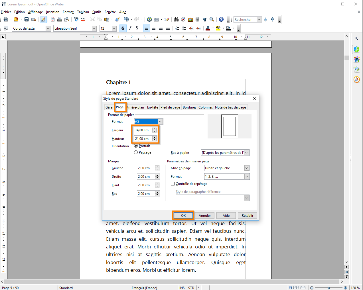 Définition des marges dans Libre Office étape 4