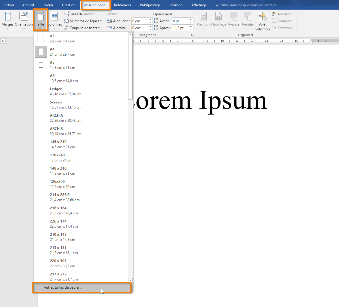 Definir des marges dans Microsoft word 365 étape 2