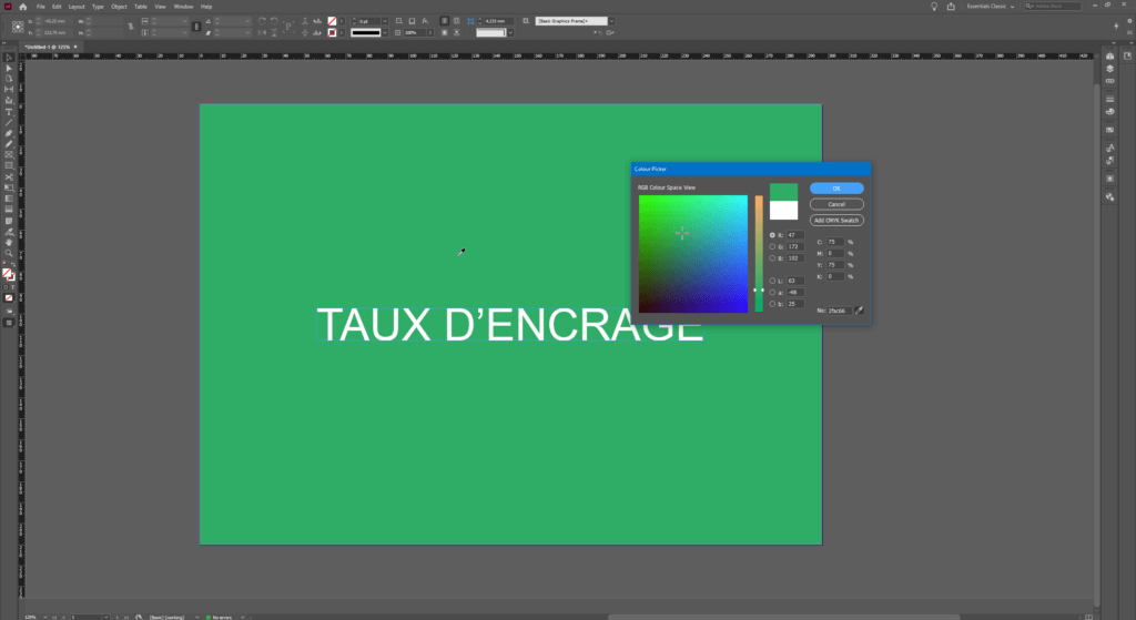 InDesign colour picker pourcentages CMJN