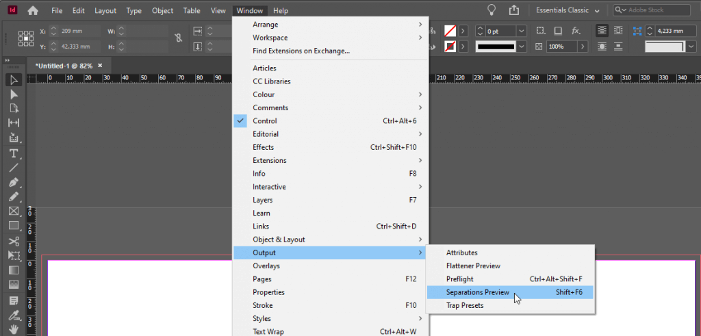 InDesign vérifier couleurs avec seperations Preview