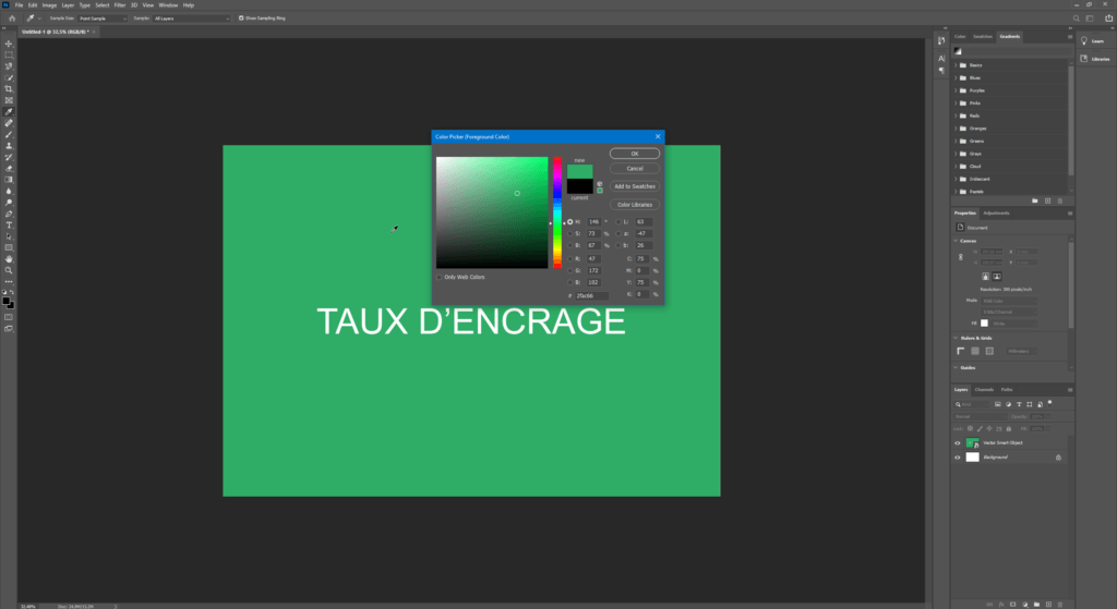Photoshop colour picker pourcentages CMJN