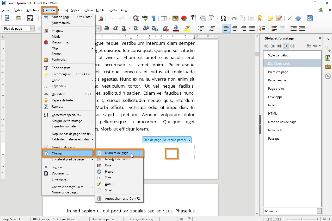 Utiliser des sections dans Libre Office étape 10