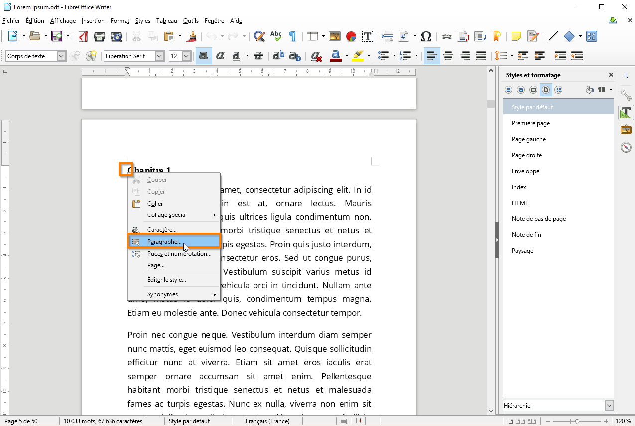 Utiliser des sections dans Libre Office étape 5