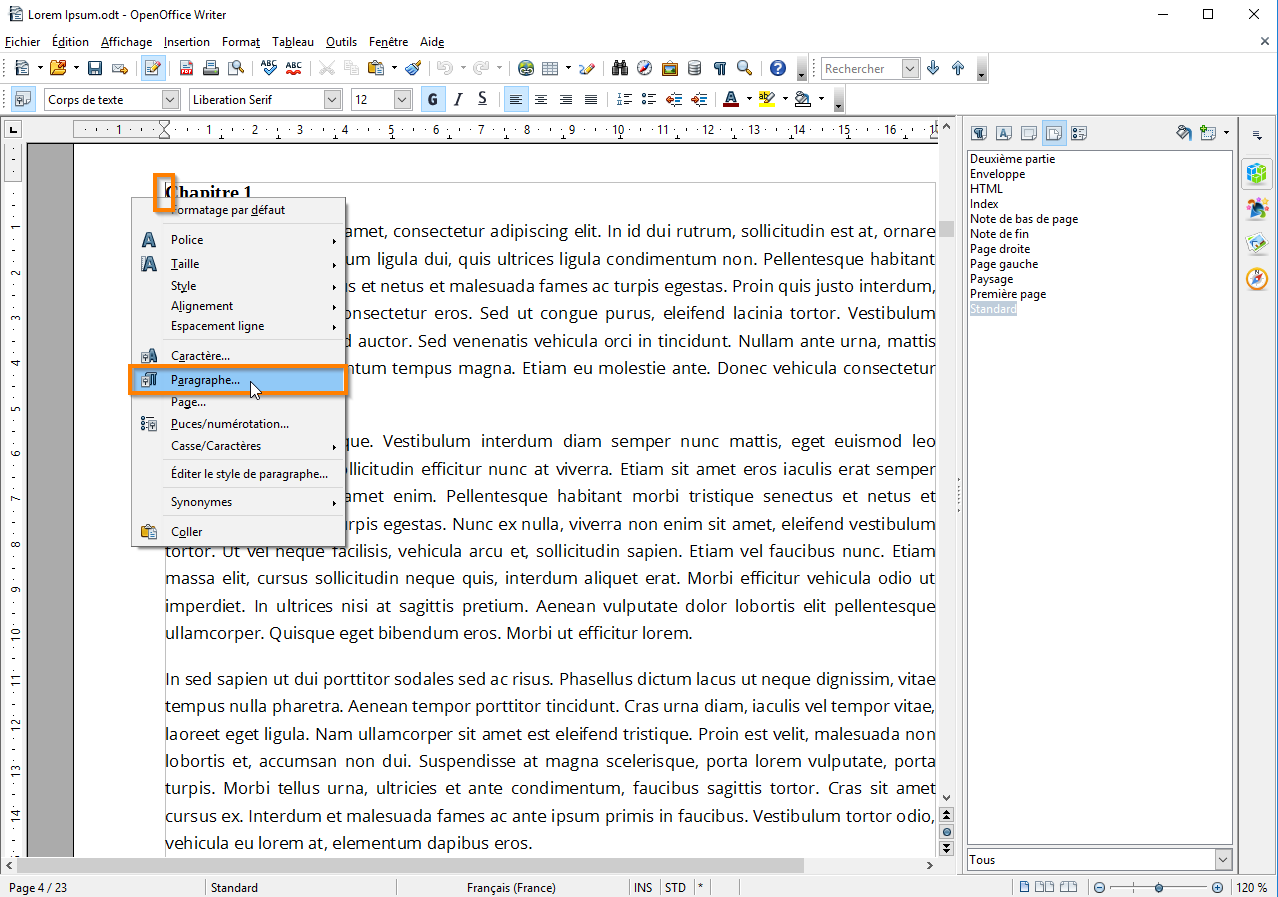 Utiliser des sections dans Open Office étape 5