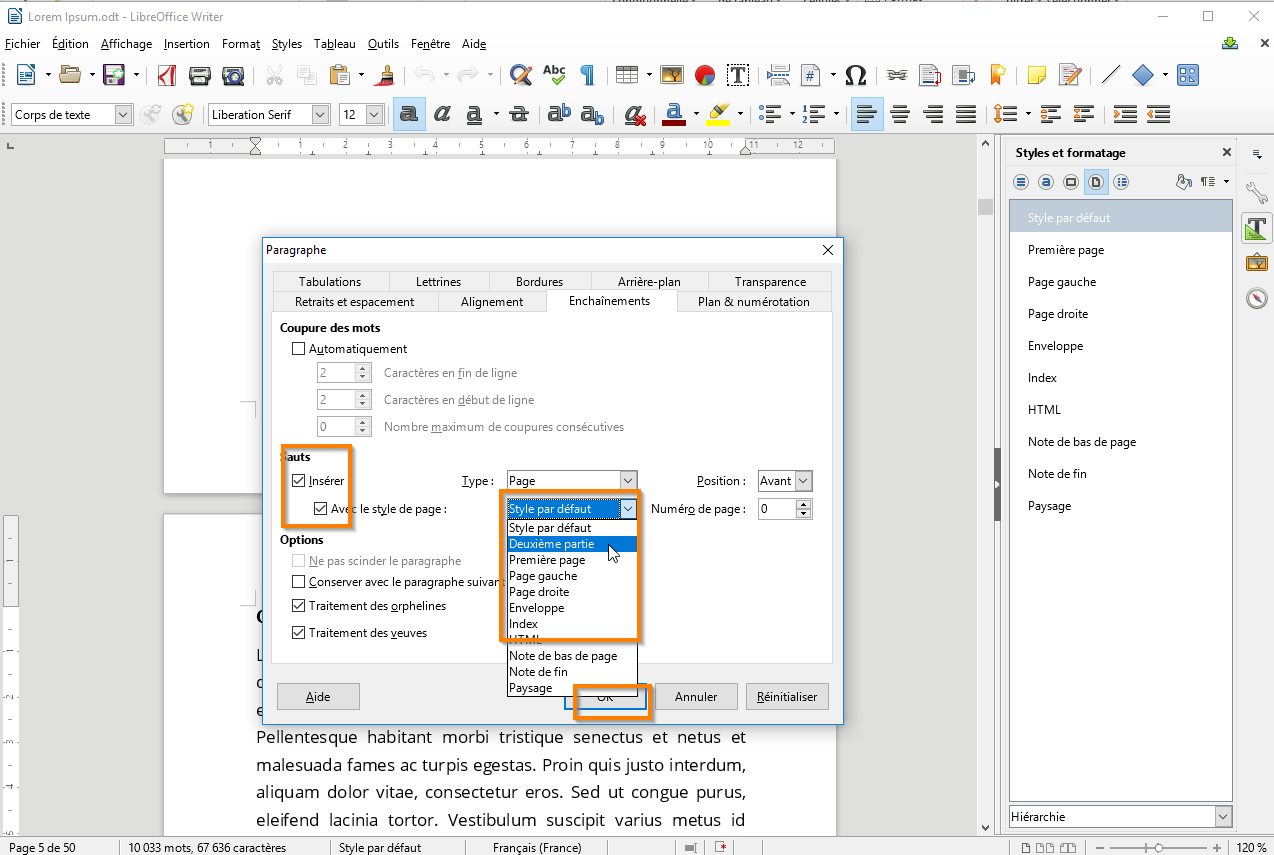 Utiliser des sections dans Libre Office étape 6