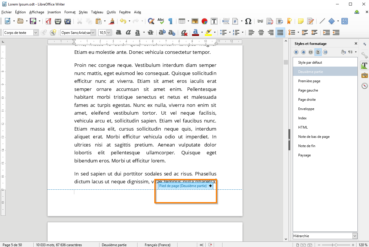 Utiliser des sections dans Libre Office étape 7