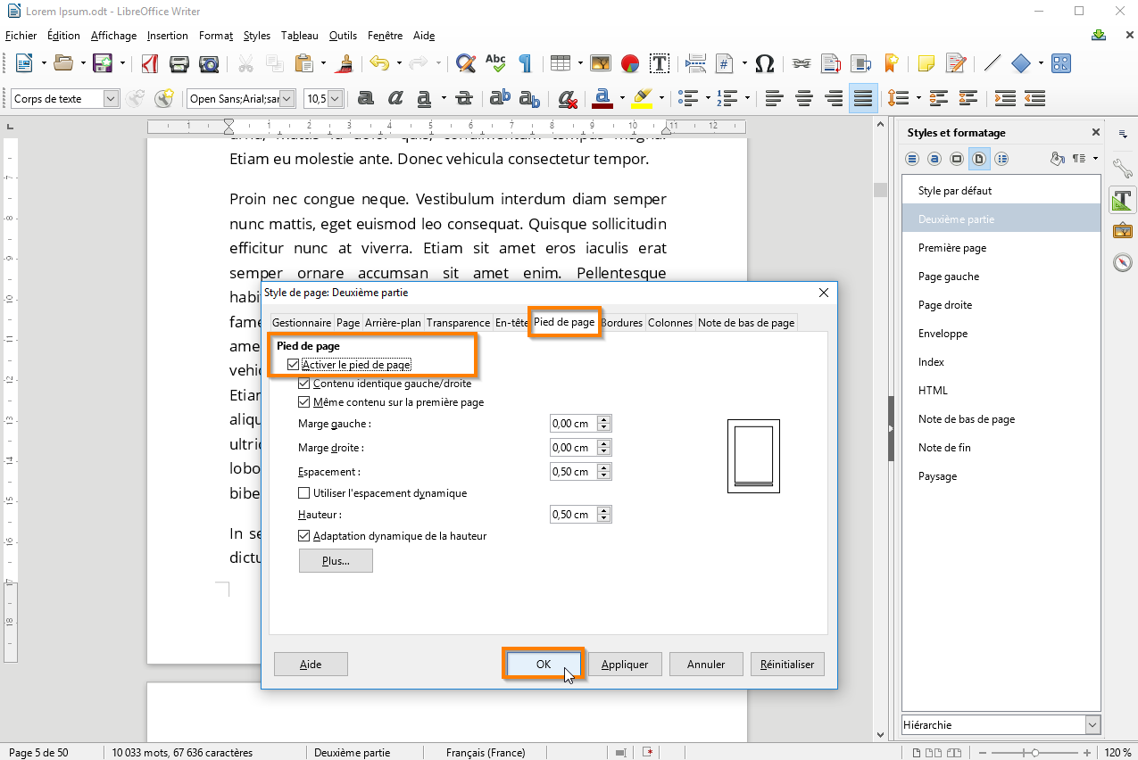 Utiliser des sections dans Libre Office étape 9