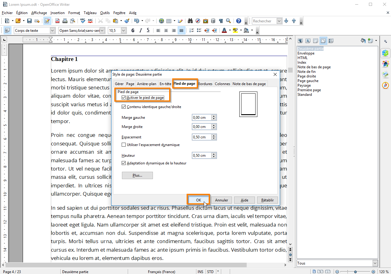 Utiliser des sections dans Open Office étape 9