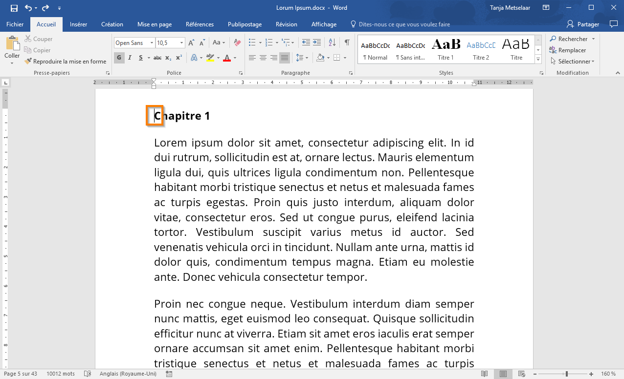 Utiliser les sauts de section avec Office 365 étape 2