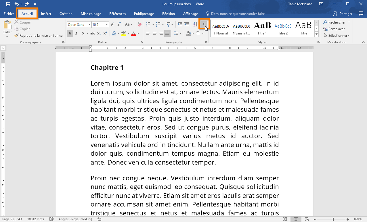 Utiliser les sauts de section avec Office 365 étape 4