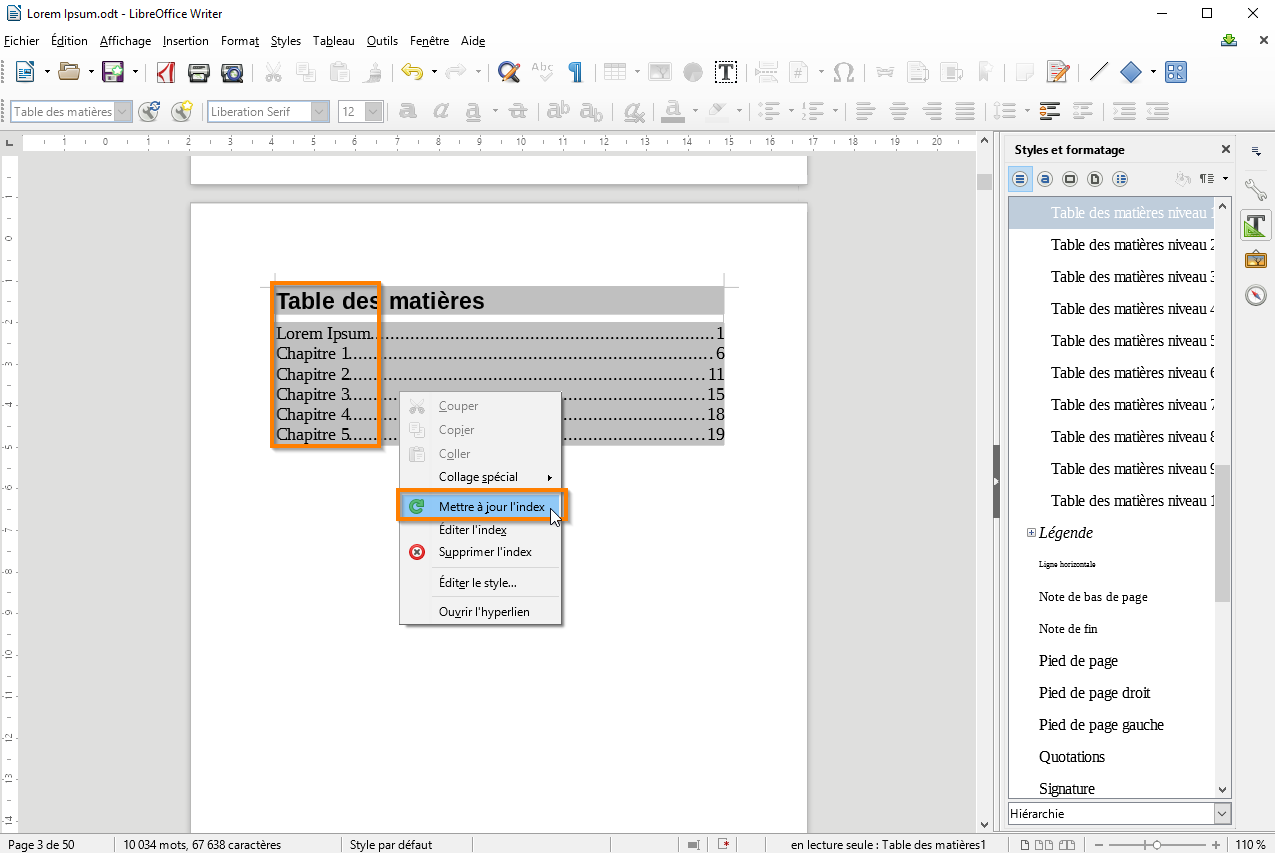 Créer une table des matières dans Libre Office etapé 10