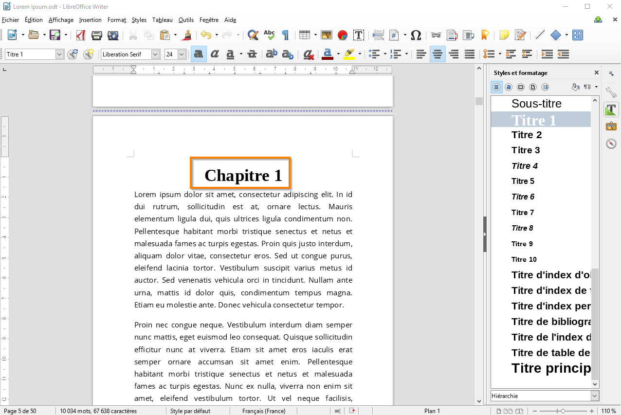 Créer une table des matières dans Libre Office etapé