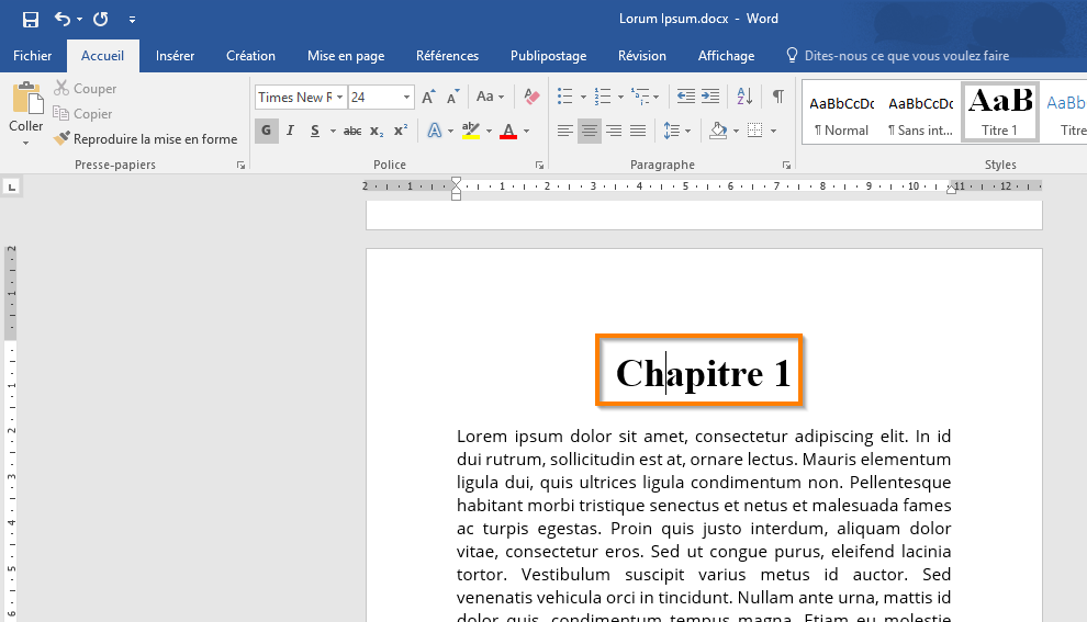 Créer une table des matières dans Office 365 etapé 7