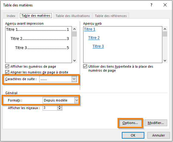 Créer une table des matières dans Office 365 etapé 9