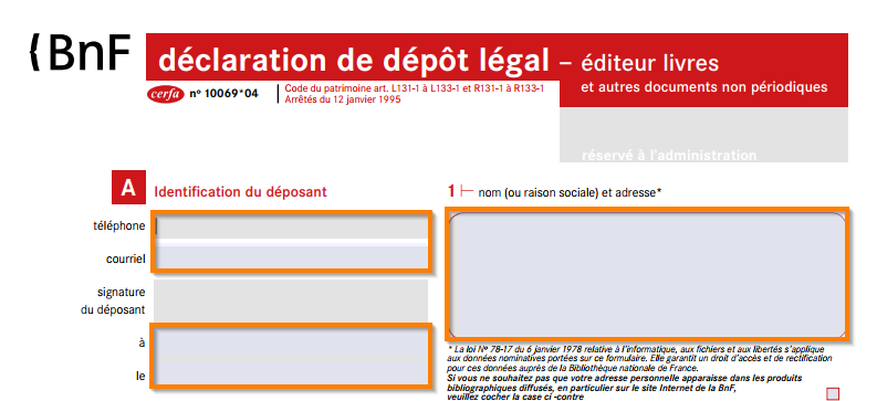 BNF formulaire de déclaration étape 1