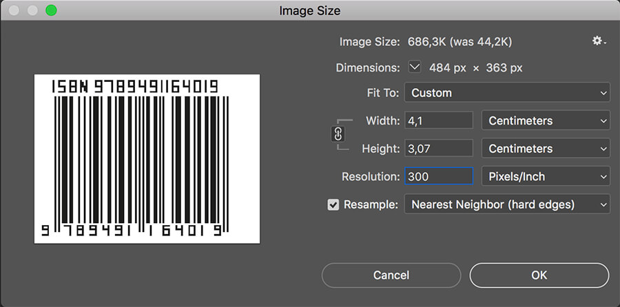 Photoshop image size code barres