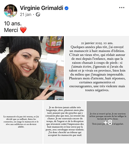 Facebook post Virginie Grimaldi