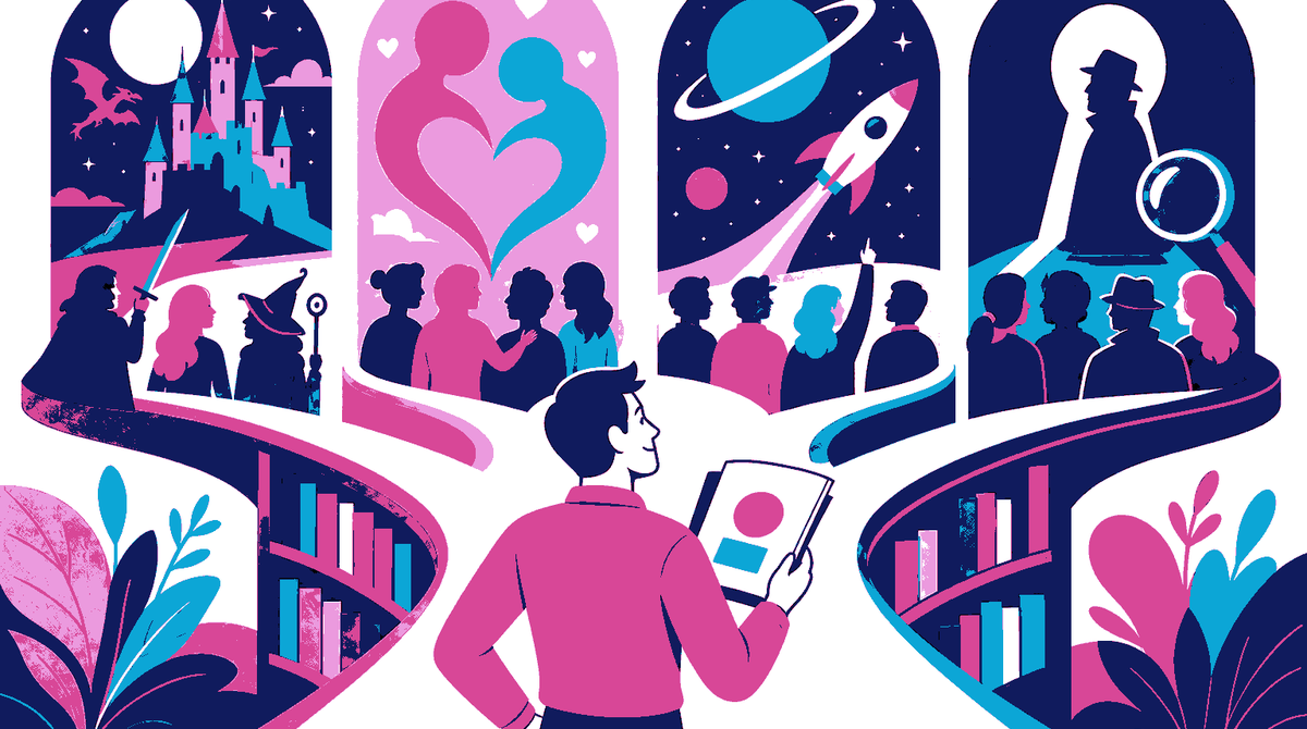 Un auteur choisit entre fantasy, romance, science-fiction et thriller