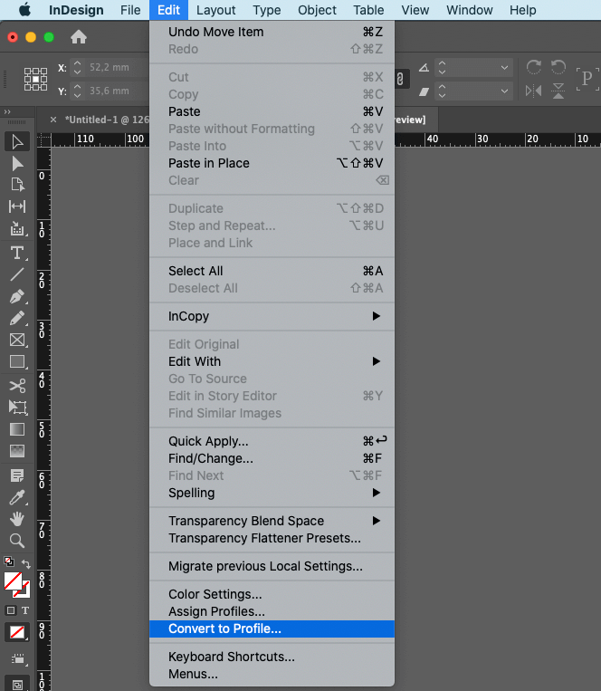 InDesign convert to profile