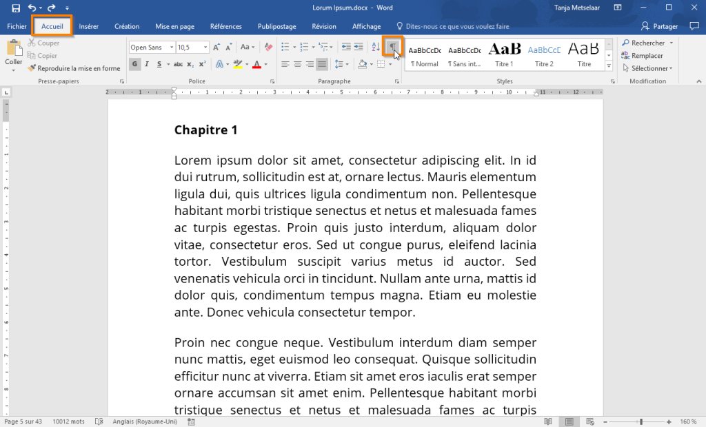 Utiliser les sauts de section avec Office 365 étape 4