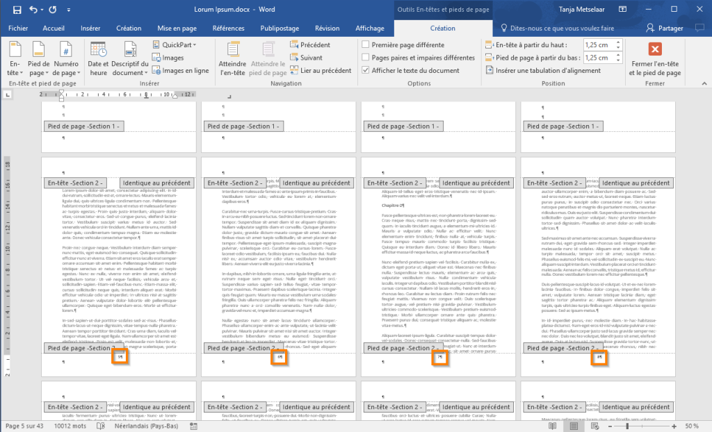 Utiliser les sauts de section avec Office 365 étape 9