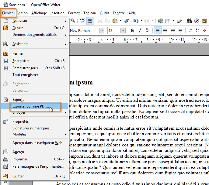 Créer un PDF ‘prêt à imprimer’ avec Open Office etapé 1