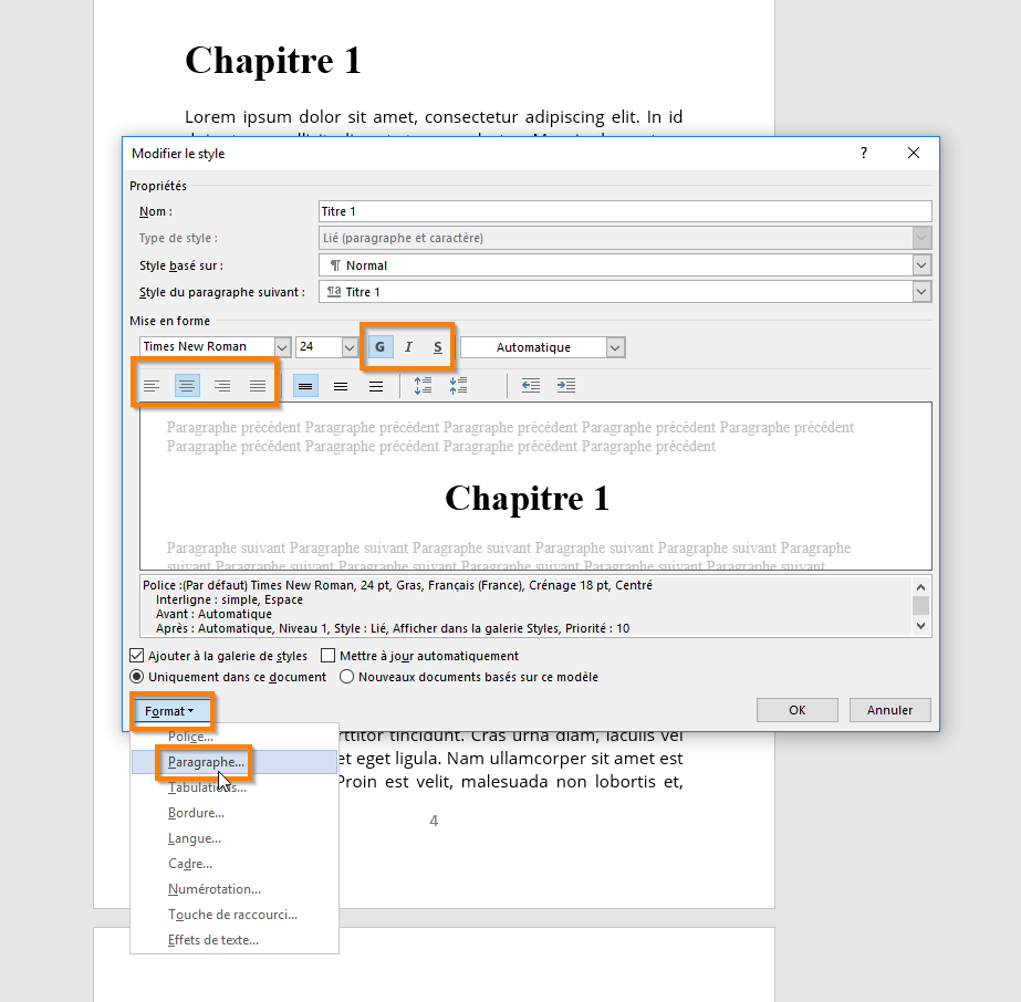 Créer une table des matières dans Office 365 etapé 4
